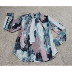 Mossimo Women's Watercolor Lavalier Bow Button Up Blouse Size XL